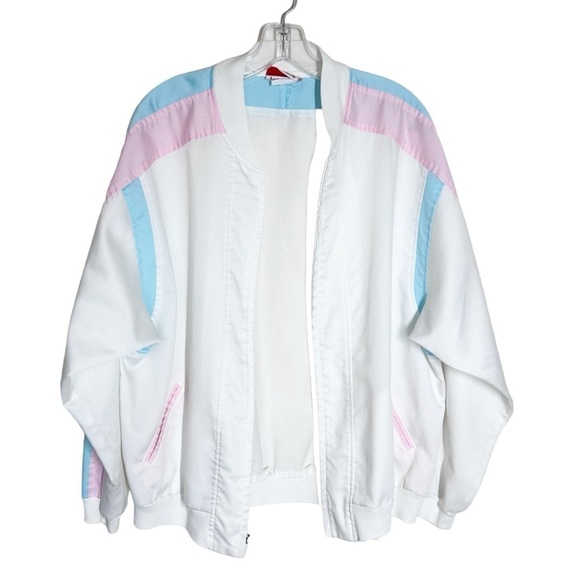 Vintage White Pastel Pink Blue Full Zip Jacket Size Large - Picture 7 of 7